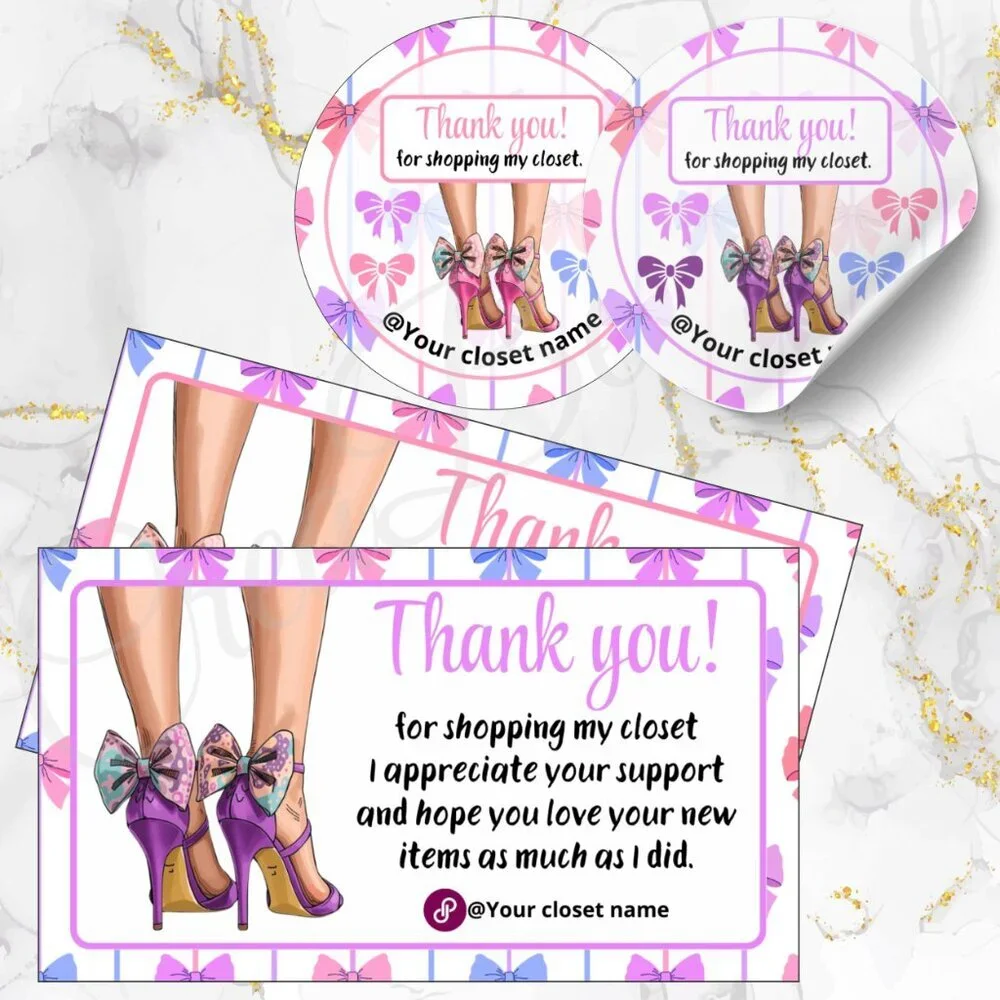 120 Pack Hight Heels Personalized Thank You Cards & Stickers